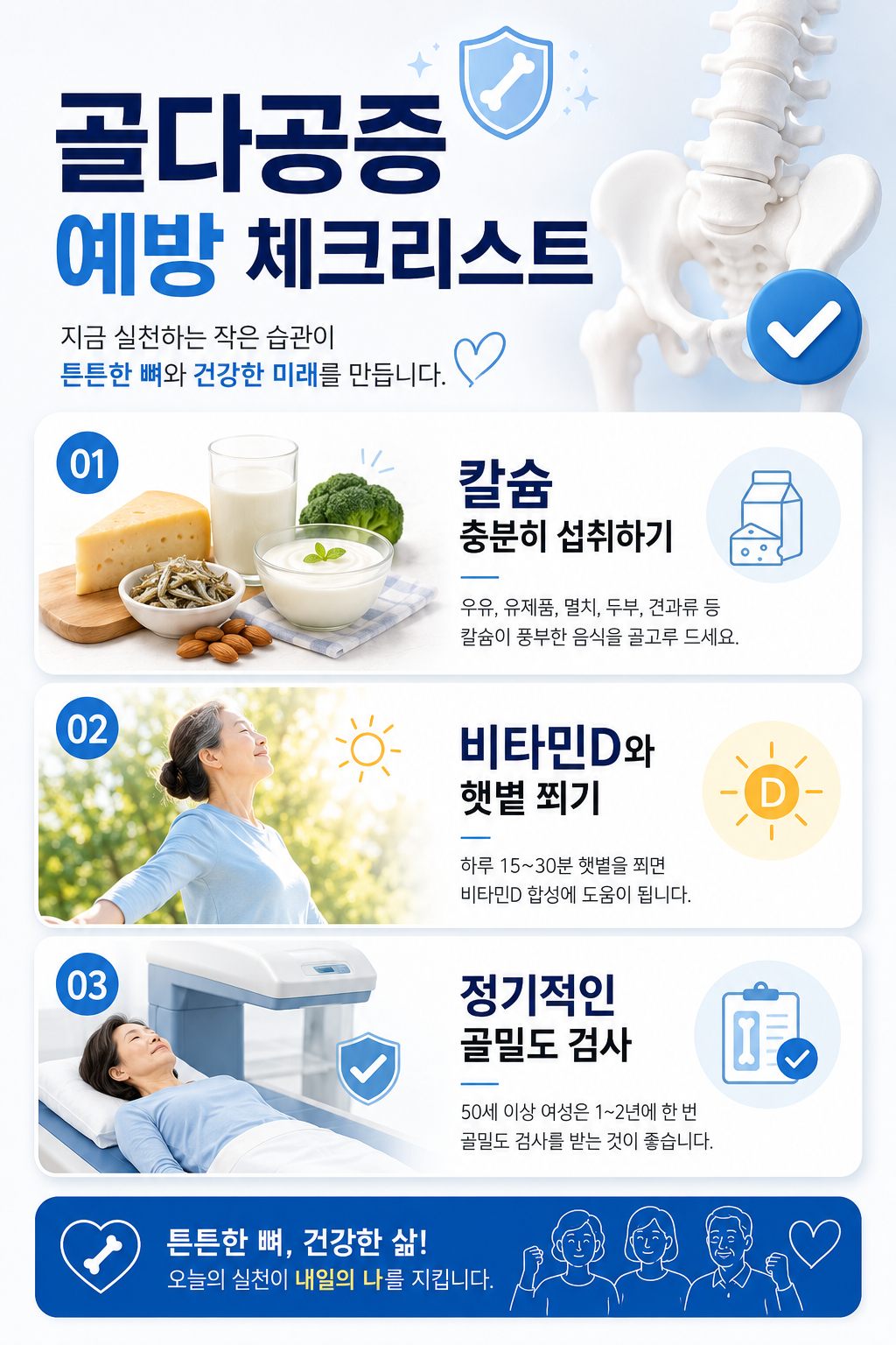 골다공증 예방 체크리스트 인포그래픽