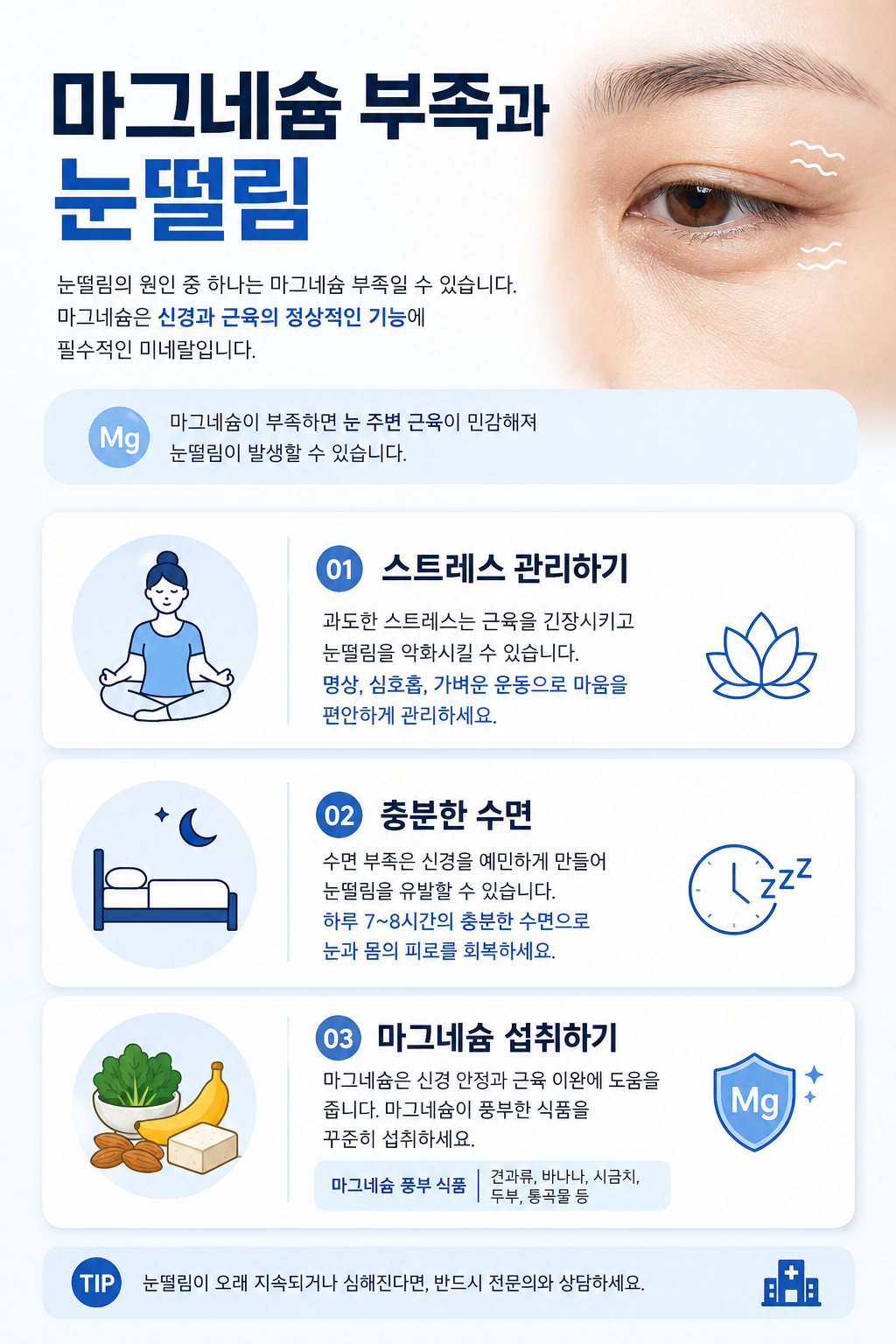 마그네슘 부족과 눈 떨림에 관한 한국어 인포그래픽