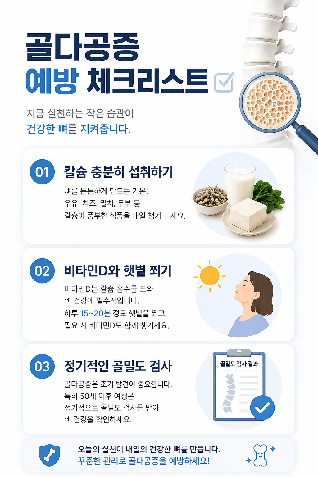 골다공증 예방을 위한 체크리스트 인포그래픽