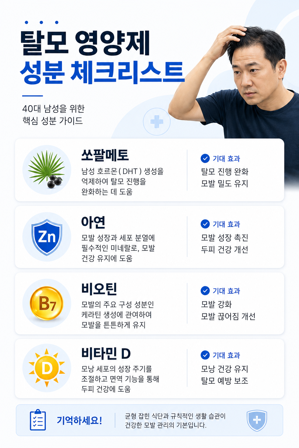 40대 남성 탈모 영양제 성분 체크리스트 인포그래픽